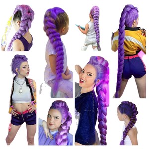 Perruque synthétique longue pour enfants, tresses torsadées violettes, double queue de cheval, pour cosplay, fête et déguisement - Product Image 5