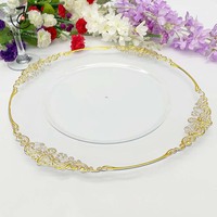 Assiettes de présentation de luxe écologiques en plastique transparent de 13 pouces (rose, argent, or) pour mariage en gros