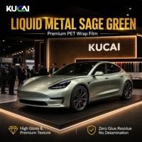 Film Vinyle Premium PET Effet Métal Liquide Vert Sauge pour Covering Automobile, Sans Bulles, avec Technologie Air Release, Autocollants de Carrosserie 1.52*17m