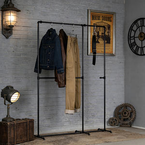 Porte-vêtements en tuyau industriel, vintage, en métal noir, porte-vêtements multifonction, organisateur, armoire suspendue - Product Image 5