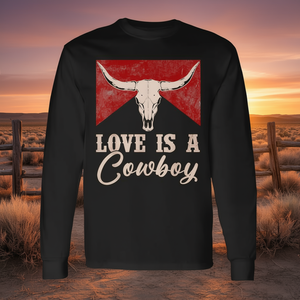 Love Is A Cowboy Western <b>Bull</b> <b>Skull</b> Retro Long Sleeve T-Shirt - Product Image 3