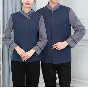 2021 Wholesale Hotel Cleaning Work Clothes Housekeeping Restaurant Jacket Uniforms Long Sleeve Top with Customized Logo