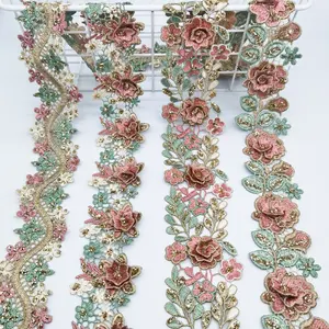 affinity price reasonable metallic yarn 3D flowersafrican lace trim for female clothing
