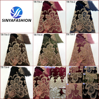 Tissu en dentelle de velours africain Sinya de haute qualité, 5 yards, brodé de paillettes, dentelle française luxueuse perlée pour robe de soirée