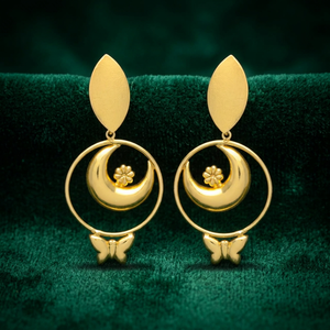 Handmade Gold Plated Ethnic Drop Earrings with Gemstone Brass & Stainless Steel Party Occasion - Product Image 2