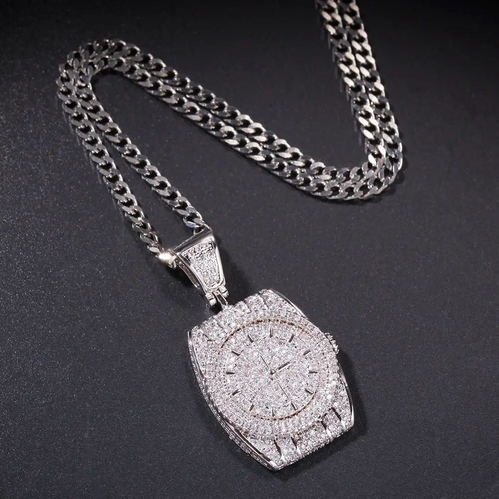 Уличная одежда стиль хип-хоп часы кулон ожерелье со льдом ювелирные изделия для мужчин