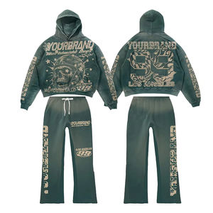 <span class=keywords><strong>Tuta</strong></span> Sportiva Personalizzata con Logo Serigrafato, Felpa con Cappuccio e <span class=keywords><strong>Pantaloni</strong></span> a Zampa con Strass, Orlo Consumato, Completo Casual - Product Image 3