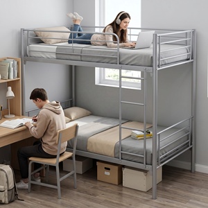 Lit superposé moderne SUNYARD en fer, cadre tubulaire rond robuste, garde-corps de sécurité en arc pour enfants et adultes, dortoir, auberge, appartement moderne - Product Image 2