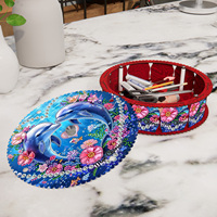 Boîte de rangement décorative en bois pour kit de peinture diamant, ronde et couverte, avec compartiments