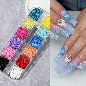 MAFANAILS Bijoux pour ongles français 3D, 12 grilles, fleurs à cinq pétales colorées, perles en acier doré et argenté, résine métallique, DIY pour ongles - Product Image 2