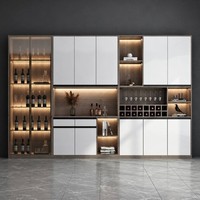 Meuble Bar à Vin Moderne en Bois Massif Personnalisé et Écologique avec Étagères à Bouteilles Dédiées, Supports à Verres et Éclairage LED