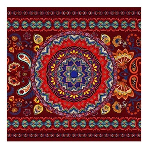 Arazzo Decorativo in Cotone con Mandala Pavone Blu, Stampa Personalizzata Indiana Hippie Bohémien Psichedelica Dorata - Product Image 2