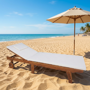 Chaise longue moderne en teck pour extérieur, chaise de piscine inclinable, mobilier de patio, style côtier, design durable sans accoudoirs - Product Image 4