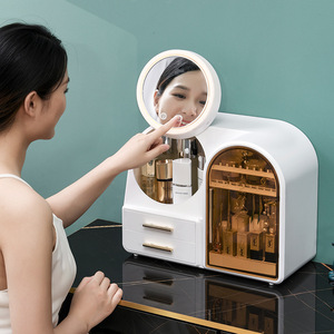 Cosmetic Storage <b>Box</b> With Mirror And Drawers For Desktop <b>Makeup</b> Organizer Solid Color 5L Capacity - Product Image 2