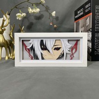 Genshin Impact Arlecchino Boîte à lumière Boîte à ombre en bois découpée au laser Boîte à lumière de jeu The Knave pour chambre à coucher Décoration Veilleuse à LED