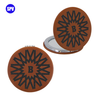 Nouvel arrivage de diverses formes de miroir de maquillage en similicuir Laserable Photo en métal miroir cosmétique jetable pour la promotion