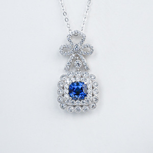 สร้อยคอเงินแท้925ประดับแซฟไฟร์เลี้ยงในห้องปฏิบัติการ - Product Image 1