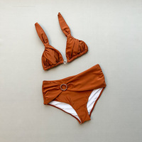 Maillot de bain bikini string taille haute pour femme, col en V, boucle métallique, ensemble deux pièces, pour l'été, la plage, les fêtes, vente en gros, OEM, ODM, logo personnalisé