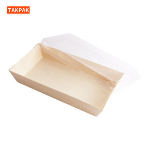 Recipiente de postre con cubierta de plástico transparente Plato de madera para llevar Caja de sushi Fiambrera japonesa pastel <span class=keywords><strong>Donu</strong></span> - Product Image 4