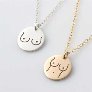 Collar con colgante de Concientización del cáncer de pecho y pecho, joyería de oro rosa chapado en oro, para madres amamantamiento, regalo feminista - Product Image 1