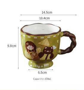 Tasse à café en relief papillon rétro de grande valeur Ins Cartoon Cute Bear en céramique gobelet - Product Image 6