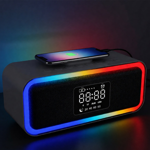 Haut-parleur Bluetooth 6-en-1 avec chargeur <span class=keywords><strong>sans</strong></span> fil, <span class=keywords><strong>réveil</strong></span>, bruit blanc, lumières RVB |   BT 5.4, son 15W, 3600mAh |   Noir/Blanc - Product Image 5