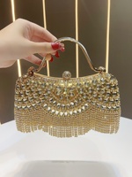 Trendige Damen Glitzer-Clutch mit Strass-Quasten, Henkeltasche, Glänzende Abendhandtasche für Partys