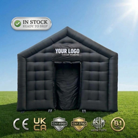 Tente de fête gonflable noire ignifuge pour événements extérieurs, location commerciale, discothèque, club de nuit, en stock