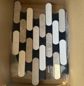 Mosaïque de marbre noir et gris noir, forme Kitkat affûtée, allongée et ronde, pour sols et murs intérieurs - Product Image 1