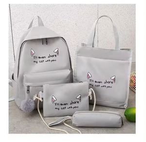 Conjunto de 4 Mochilas Escolares de Lona con Estampado de Gato, a la Moda, para Estudiantes, Juego de 3 Piezas - Product Image 5