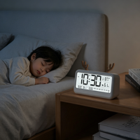 Horloge numérique avec thermomètre, hygromètre, calendrier, lampe de réveil, logo personnalisé, pour enfants, étude, salon, réveil