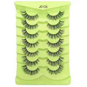 Wholesale Invisible Band Lash Extension Natural False Eyelashes Cross Cluster 3d Faux Big Eye Long Fake Lashes 7 Pairs Eyelashes