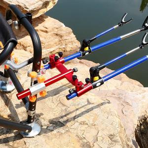 Support de canne à pêche réglable en aluminium, double usage, support de chaise, cadre métallique rouge à fixation au sol avec verrous à bouton - Product Image 4