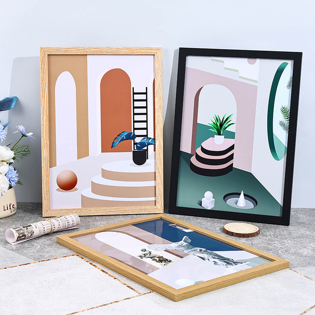 Modern Minimalist Wooden Photo Frame Desktop Wall Home Decoration with 4 Colors to Choose From