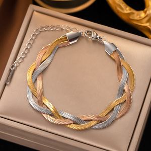 Handwoven Fashionable and Versatile Simple and Non Fading Personalized Stainless Steel Tricolor <b>Chain</b> - Product Image 4
