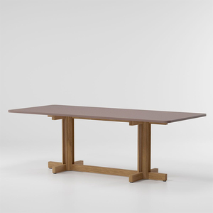 Table de salle à manger de jardin en teck avec plateau en pierre pour terrasse et patio - Product Image 1