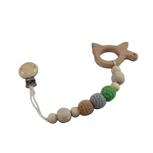 Wholesale Anti Falling Wooden Pacifier Chain Food Grade wood Teething Beads Chain Baby Pacifier Clip