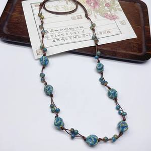 Vintage elegante hand gefertigte Keramik Perlenkette Damen Long Style unregelmäßige blaue Perlen Pullover Kette Halskette - Product Image 6