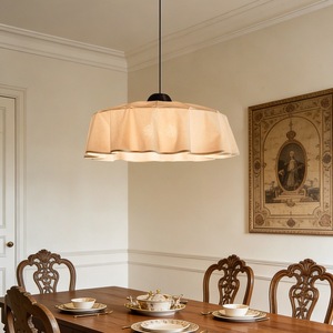 French Vintage Style Fabric Chandelier 50cm Diameter Round Pendant <b>Light</b> For Living Room And <b>Dining</b> Room - Product Image 2