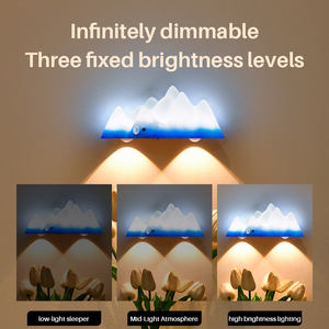 Lampe murale RGBW Montagne enneigée télécommandée, avec capteur de mouvement et rechargeable par USB, veilleuse LED à intensité variable pour chambre et salon - Product Image 4