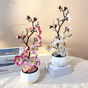Bonsái artificial de flor de ciruelo blanco de 27 cm, estilo zen chino, decoración de interior para adornos de sala de estar. - Product Image 2