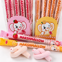 Gedraaide marshmallowstokjes met fruitvulling, aardbei & sinaasappel smaak, individueel verpakt