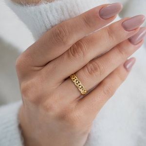 Anillo de Oro 10K con Diamantes Certificados IGI, Diseño Vintage con Eslabones Curvos y Engaste Pavé, para Novia o Unisex, Nueva Colección Verano 2026 - Product Image 4