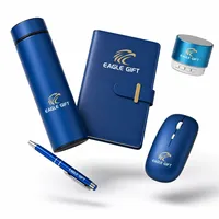 Caja de Regalo Promocional Personalizada de Cuero PU con Serigrafía, Set de Regalo con Termo, Cuaderno, Ratón, Altavoz, Bolígrafo y Cable de Datos