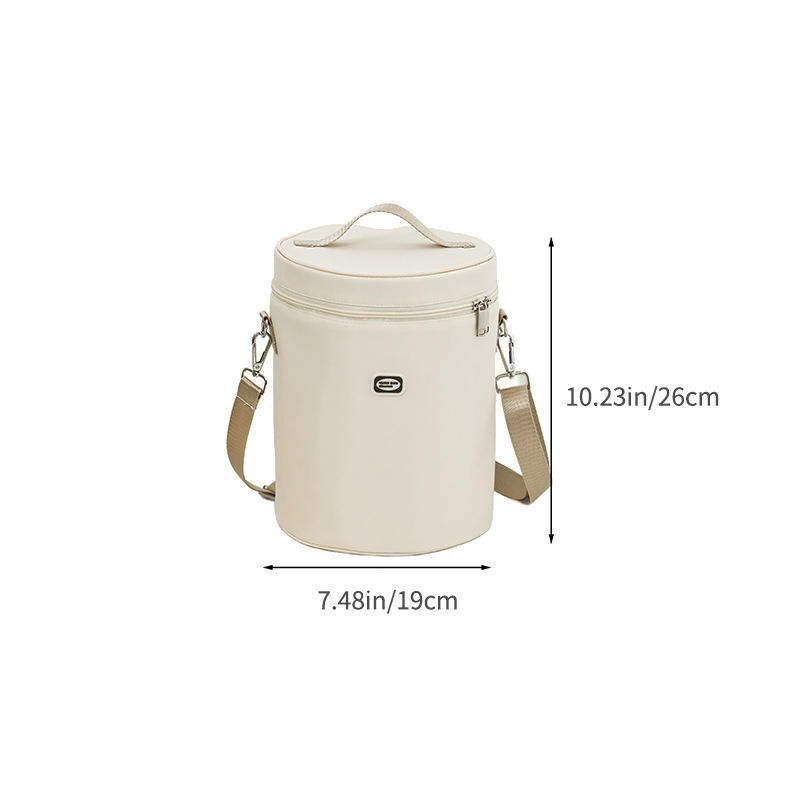 กระเป๋าเก็บความร้อนทรงกระบอกผ้าอ็อกซ์ฟอร์ดสีเบจ