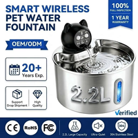 Fábrica OEM ODM, Bebedero Inteligente Inalámbrico para Mascotas de 2.2L, Acero Inoxidable 304, Dispensador de Agua Automático para Perros y Gatos con Funcionamiento a Batería