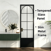Porte de séparation battante pour projet résidentiel, verre décoratif pour l'intimité, cadre métallique fin, résistant à l'eau, pour maison familiale, cuisine, salle de bain