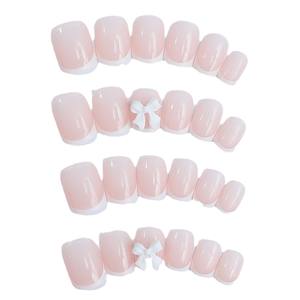 Qianya nouveau Design fait à la main presse sur les ongles blanc français nœud papillon 3D faux ongles forme d'amande brillant ongles artificiels pour les femmes - Product Image 5