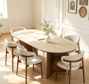 Tavolo da Pranzo Ovale Moderno con Gambe in Legno Massello <span class=keywords><strong>e</strong></span> Piano in Lastra di Roccia per 8 Persone, <span class=keywords><strong>Arredamento</strong></span> per la Casa - Product Image 2