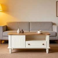Table basse multifonctionnelle de style crème en bois pour salon avec tiroir et espace de rangement ouvert